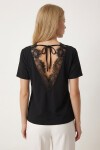Sırt Detaylı Dantelli Örme Bluz SİYAH LNT0026