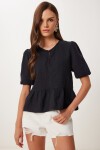 Volanlı Müslin Bluz SİYAH LMX0091
