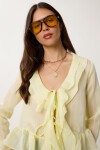 Volanlı Transparan Dokuma Bluz SARI LMX0089
