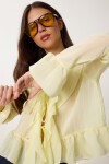 Volanlı Transparan Dokuma Bluz SARI LMX0089