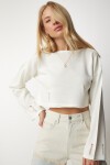 Yırtık Detaylı Triko Crop Kazak KEMİK LKİ0017