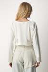 Yırtık Detaylı Triko Crop Kazak KEMİK LKİ0017