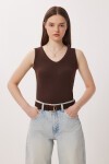 2’li Paket V Yaka Fitilli Örme Bluz KAHVERENGİ BEYAZ LRN0028
