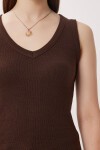 2’li Paket V Yaka Fitilli Örme Bluz KAHVERENGİ BEYAZ LRN0028