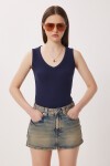 2’li Paket V Yaka Fitilli Örme Bluz LACİVERT KİREMİT LRN0028