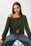 Açık Omuzlu Yumuşak Modal Sweatshirt HAKİ LUB0252