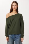 Açık Omuzlu Yumuşak Modal Sweatshirt HAKİ LUB0252