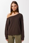 Açık Omuzlu Yumuşak Modal Sweatshirt KAHVERENGİ LUB0252