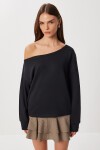 Açık Omuzlu Yumuşak Modal Sweatshirt SİYAH LUB0252