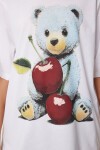 Ayıcık Baskılı Pamuklu Örme T-shirt BEYAZ LUB0122