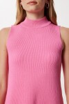 Balıkçı Yaka Esnek Mini Triko Elbise KOYU PEMBE LUB0158
