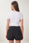 Basic Fitilli Crop Örme Bluz BEYAZ LUS0109