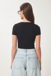 Basic Fitilli Crop Örme Bluz SİYAH LUS0109