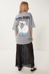 Baskılı Oversize Örme Elbise GRİ LUB0118