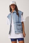 Büyük Cepli Oversize Denim Yelek MAVİ LRV0087