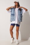 Büyük Cepli Oversize Denim Yelek MAVİ LRV0087