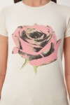 Çiçek Baskılı Örme T-shirt KREM LUS0114
