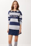 Çizgili Baskılı Polo Yaka Şardonlu Örme Sweatshirt GRİ LACİVERT LUB0307