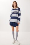 Çizgili Baskılı Polo Yaka Şardonlu Örme Sweatshirt GRİ LACİVERT LUB0307
