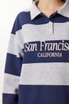 Çizgili Baskılı Polo Yaka Şardonlu Örme Sweatshirt GRİ LACİVERT LUB0307