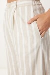 Çizgili Keten Karışımlı Yelek Pantolon Takım KREM KEMİK LRG0029