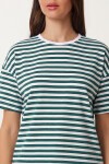 Çizgili Oversize Viskon T-shirt YEŞİL BEYAZ LRN0041