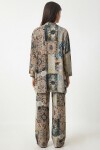 Desenli Yazlık Viskon Kimono Pantolon Takım BEJ MAVİ LRN0013