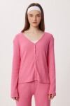 Düğmeli Fitilli Örme Hırka Pijama Takımı PEMBE LRN0017