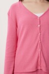 Düğmeli Fitilli Örme Hırka Pijama Takımı PEMBE LRN0017