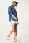 Fermuar Detaylı Şardonlu Sweatshirt İNDİGO MAVİ LUB0003