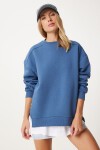 Fermuar Detaylı Şardonlu Sweatshirt İNDİGO MAVİ LUB0003