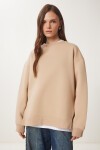 Fermuar Detaylı Şardonlu Sweatshirt VİZON LUB0003