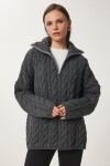 Fermuarlı Dik Yaka Kalın Oversize Triko Kazak ANTRASİT LUS0063