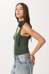 Fularlı Asimetrik Örme Bluz HAKİ LUB0310