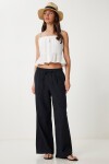 Geniş Paça Keten Pantolon SİYAH LUB0117