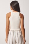 Halter Yaka Nakışlı Fitilli Crop Örme Bluz KREM LUS0044