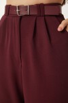 Kemerli Rahat Palazzo Örme Pantolon BORDO LRV0093