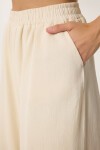 Keten Crop Bluz Pantolon Takım KREM LRV0107
