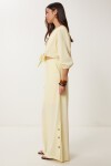 Keten Crop Bluz Pantolon Takım SARI LRV0107