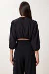 Keten Crop Bluz Pantolon Takım SİYAH LRV0107