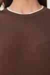 Kontrast Şerit Detaylı Örme T-shirt KAHVERENGİ KEMİK LUS0111