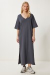 Oversize Basic Yazlık Esnek Örme Elbise FÜME LUB0113