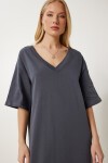 Oversize Basic Yazlık Esnek Örme Elbise FÜME LUB0113