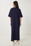 Oversize Basic Yazlık Esnek Örme Elbise LACİVERT LUB0113