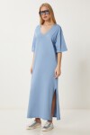 Oversize Basic Yazlık Esnek Örme Elbise MAVİ LUB0113