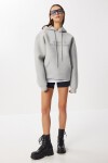Oversize Kapüşonlu Baskılı Scuba Sweatshirt GRİ MELANJ LUB0291