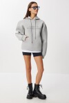 Oversize Kapüşonlu Baskılı Scuba Sweatshirt GRİ MELANJ LUB0291