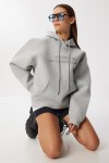 Oversize Kapüşonlu Baskılı Scuba Sweatshirt GRİ MELANJ LUB0291