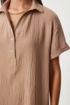 Polo Yaka Yazlık Bol Müslin Elbise BİSKÜVİ LTO0028