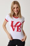 Sloganlı Pamuklu Fit Örme T-shirt BEYAZ LUB0201